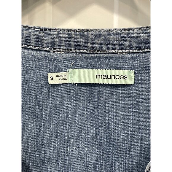 Maurices Chambray Shirt Size Small Button Front Long Sleeve Blue Denim Classic - Picture 3 of 7